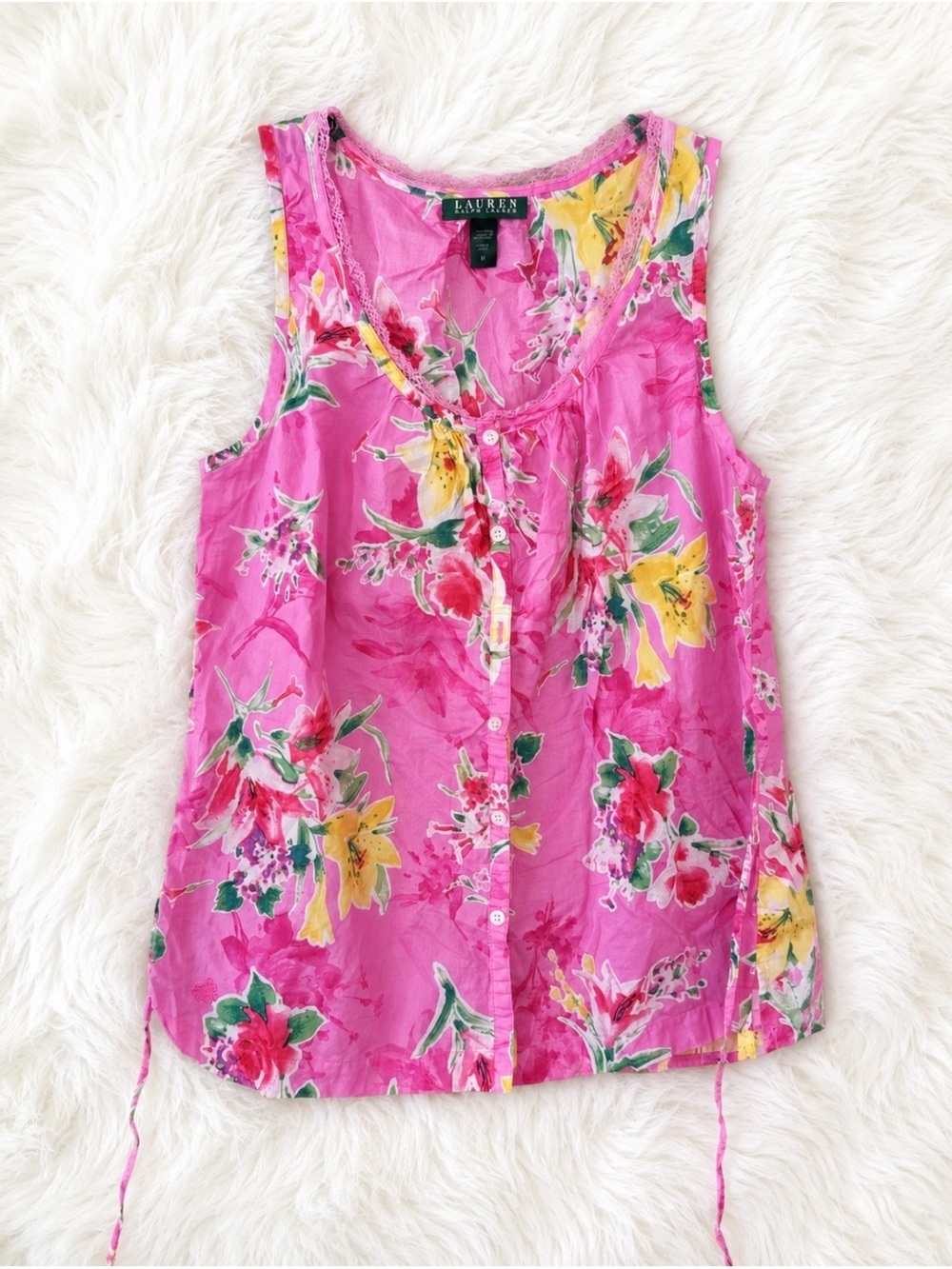Lauren Ralph Lauren Pink Floral Sleeveless Button-Front Camisole Size Medium